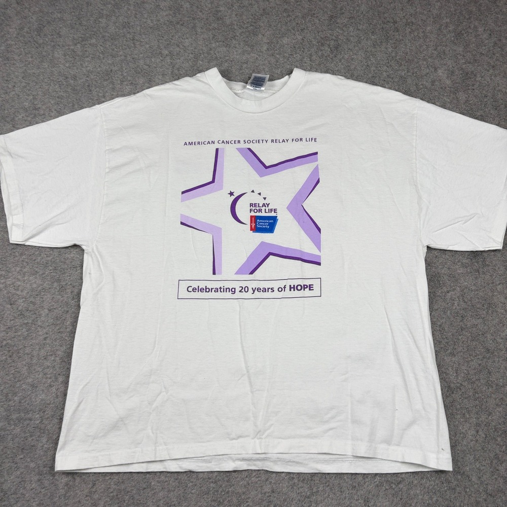 Vintage Canncer Society Relay T-Shirt Mens 2XL American For Life White Y2K 90s - Picture 3 of 11